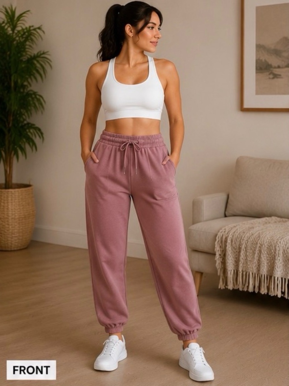 Free Heaven Women's Dusty Rose Jogger Jumpsuit Bottoms - Casual Lounge Pants